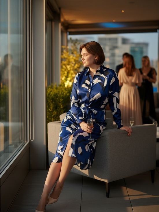 Lauren Ralph Lauren Dresses & Skirts - Ralph Lauren Navy and White Abstract Midi Shirt Dress
